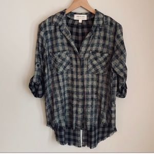 NWOT Cloth and Stone Green Gingham Buttondown